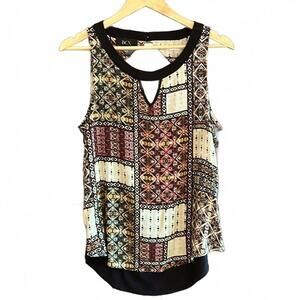 BCX Womens Tank Top Sz Large Black Patchwork Open Back Bohemian